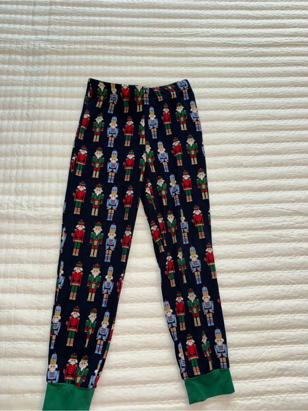 Kids Nutcracker Print Navy Pajama Bottoms with Green Cuffs